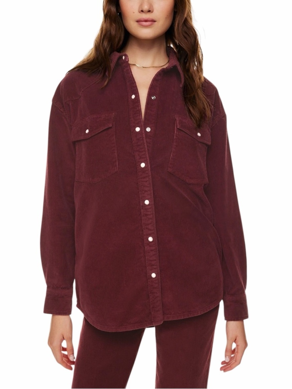 Aritzia Denim Forum The Nina Corduroy Button-Up Western Shirt Burgundy Sz S / 1